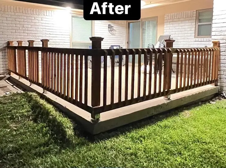 outdoor redesign in Plano, TX featuring a stone patio, wooden pergola, and lush landscaping