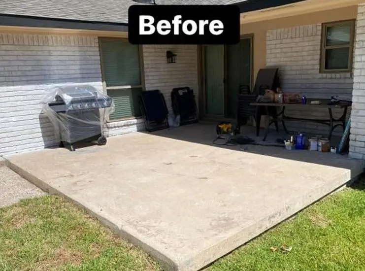 outdoor redesign in Plano, TX featuring a stone patio, wooden pergola, and lush landscaping