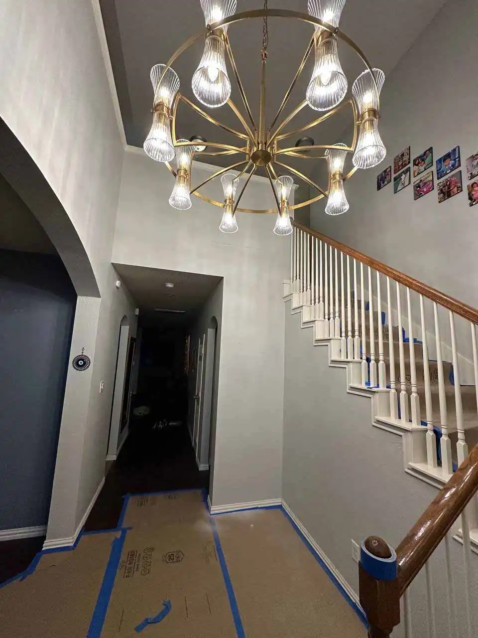 Custom stair railing installation during home renovation befor