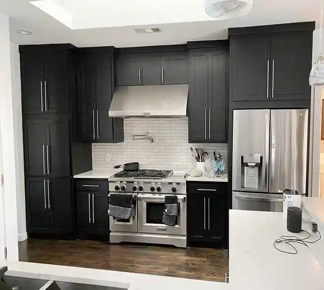 Fully remodeled modern kitchen with new cabinets and island in Plano TX