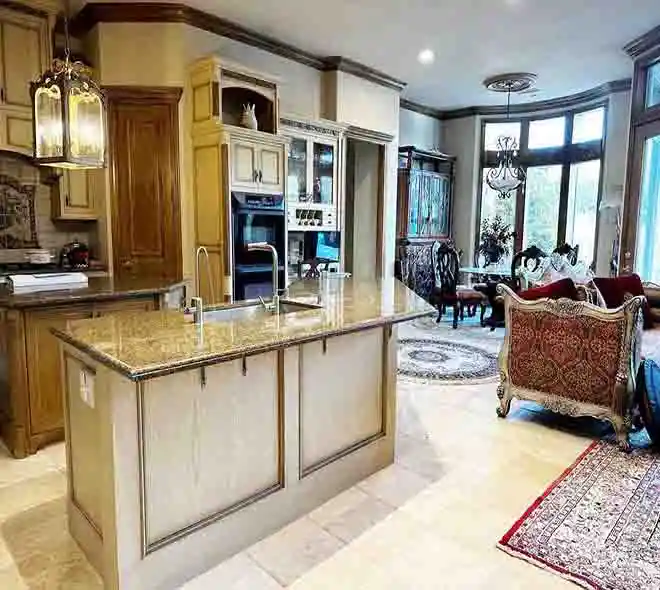 Fully remodeled kitchen in Plano with custom cabinets and stone countertops
